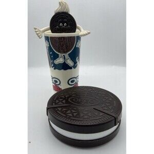 VTG Nabisco Oreo Cookie Lot Bendable Man Advertisement Dunk Cup Oreo Container